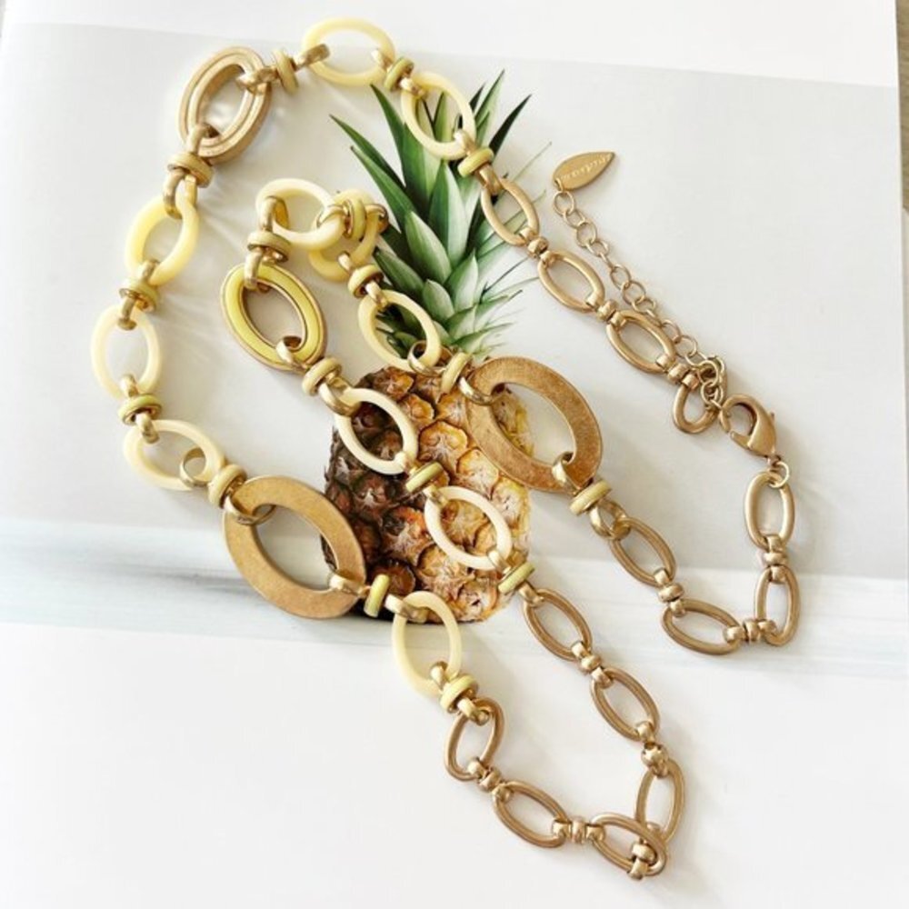 4/$25 Metal Resin Linked Long Necklace 32" + 2.5" L